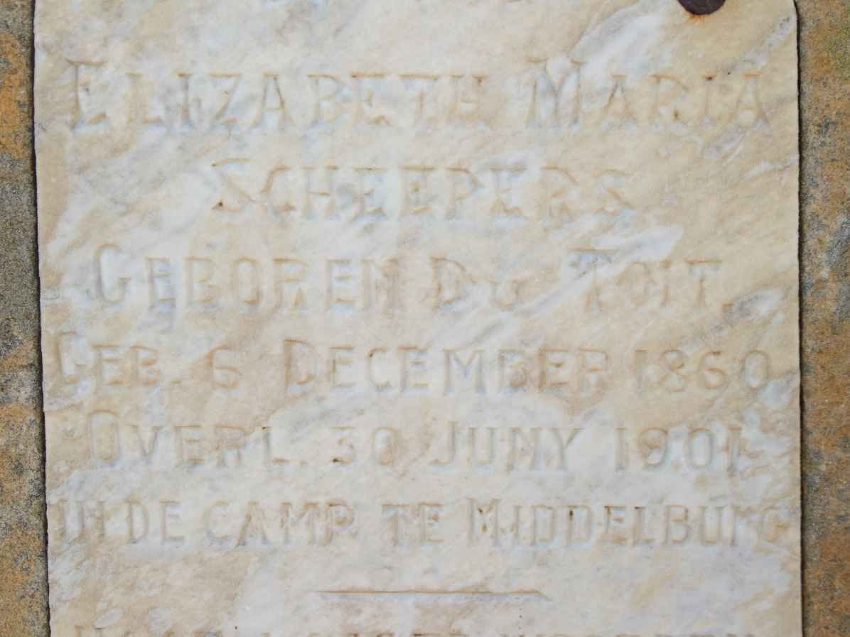 SCHEEPERS Elizabeth Maria nee DU TOIT 1860-1901 #@