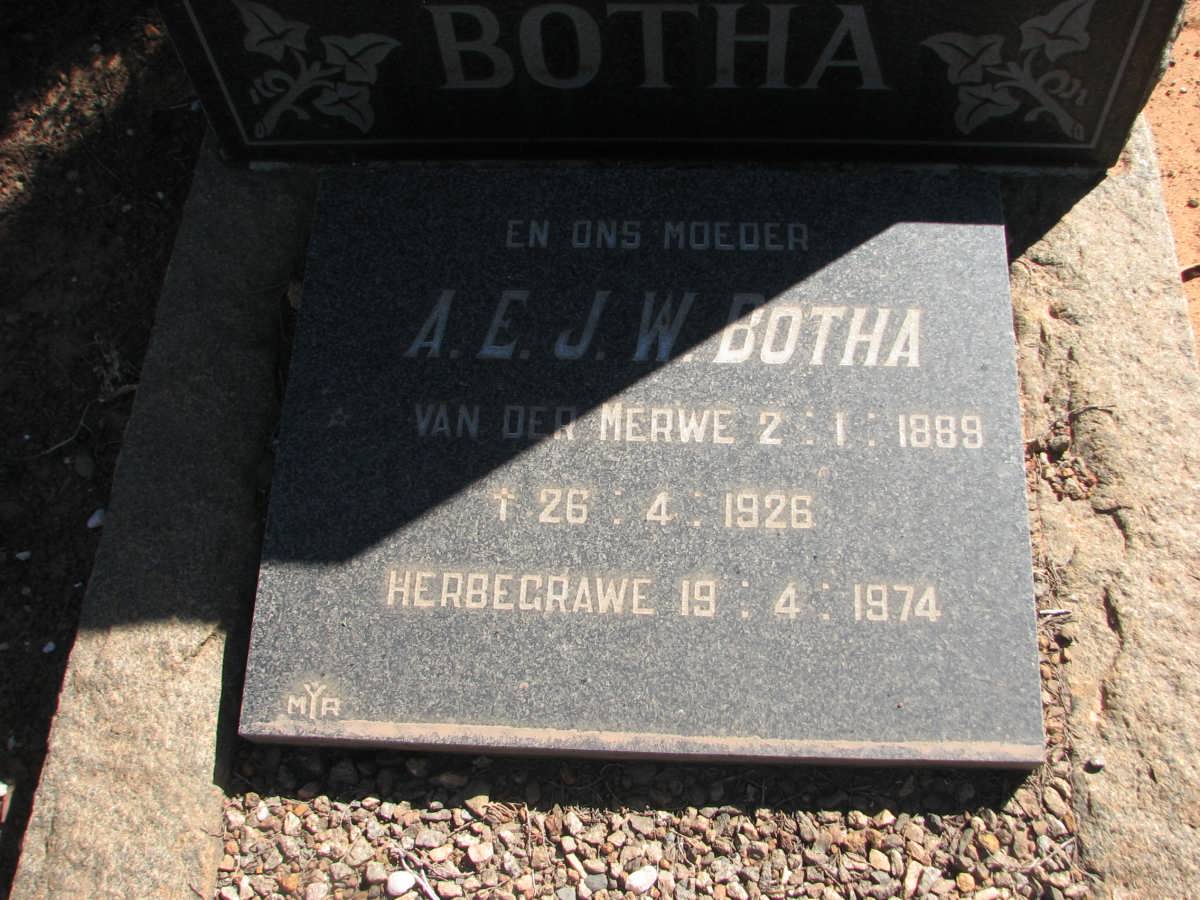 BOTHA A.E.J.W. nee VAN DER MERWE 1889-1926