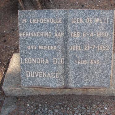 DUVENAGE Leonora D.C. nee DE WET 1890-1952