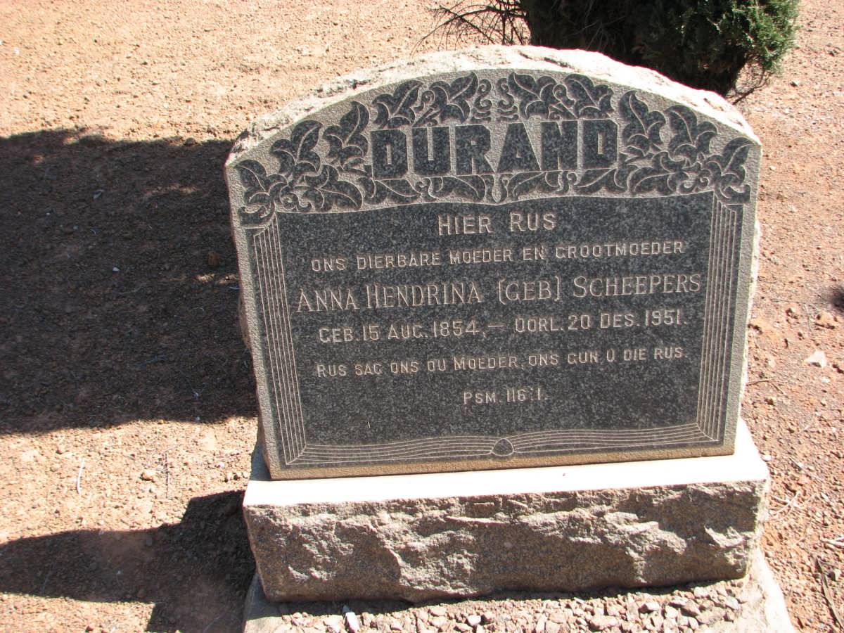DURAND Anna Hendrina nee SCHEEPERS 1854-1951
