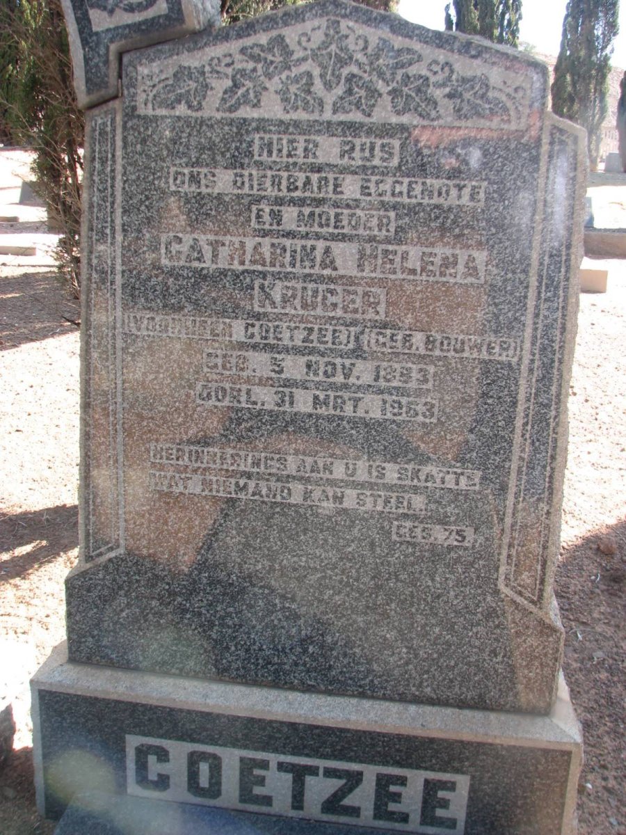 KRUGER Catharina Helena previously COETZEE nee BOUWER 1883-1963