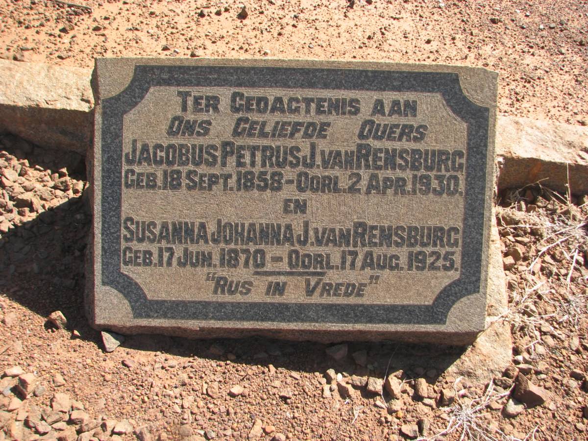 RENSBURG Jacobus Petrus, J. van 1858-1930 &amp; Susanna Johanna 1870-1925