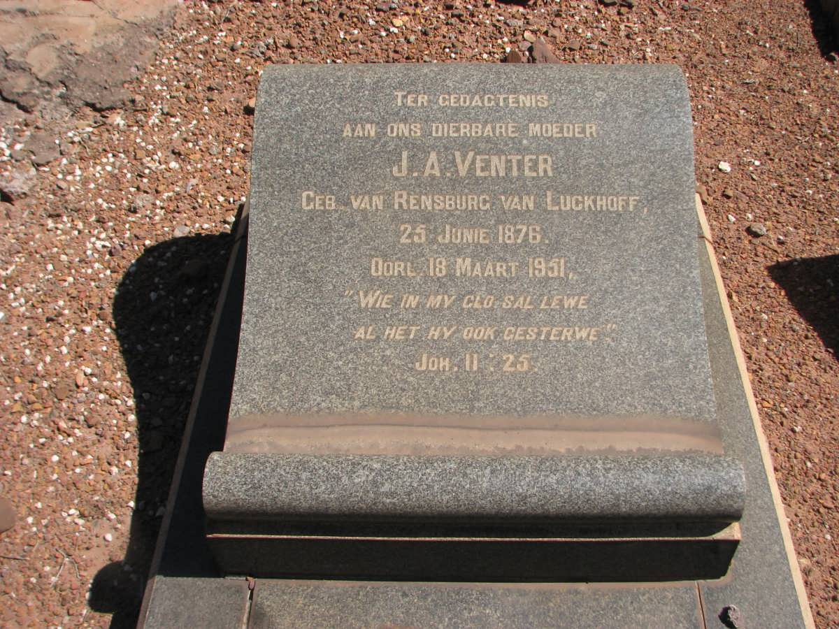 VENTER J.A. nee VAN RENSBURG VAN LUCKHOFF 1876-1951