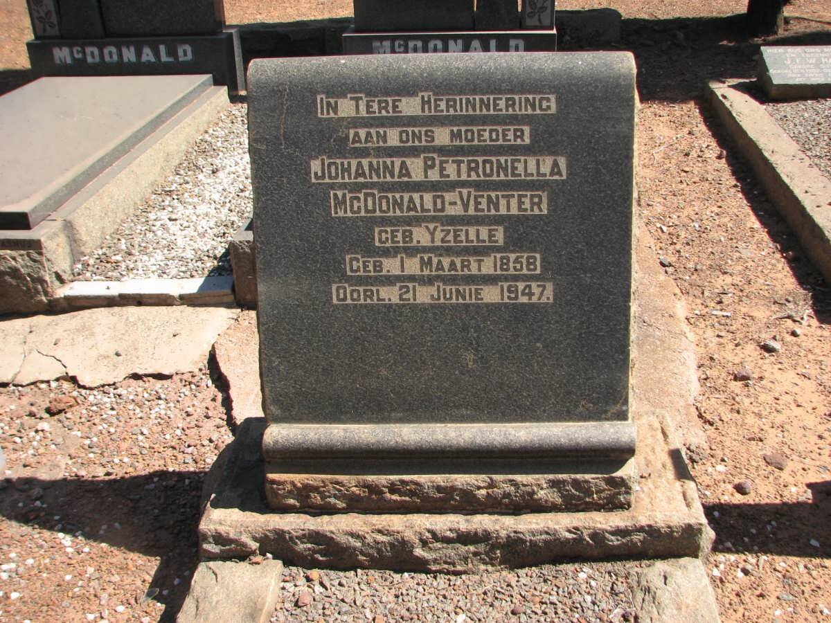 VENTER Johanna Petronella, McDonald nee YZELLE 1858-1947