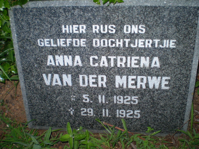 MERWE Anna Catriena, van der 1925-1925