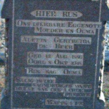 BEER Aletta Gertruida, de 1886-1948