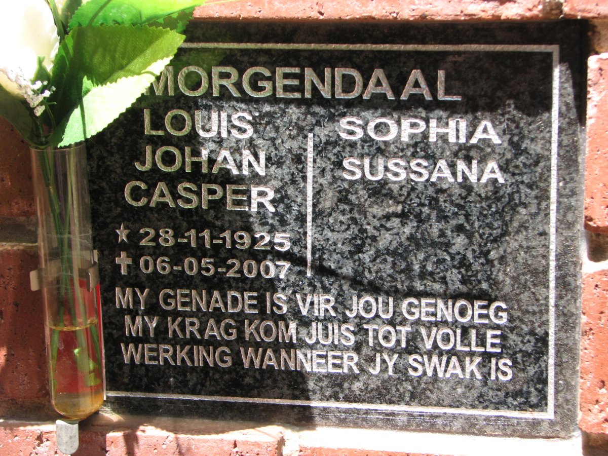 MORGENDAAL Louis Johan Capser 1925-2007 &amp; Sophia Sussana