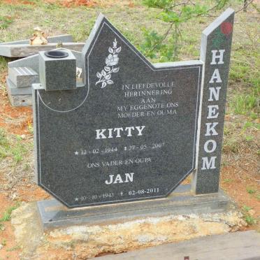 HANEKOM Jan 1943-2011 &amp; Kitty 1944-2007