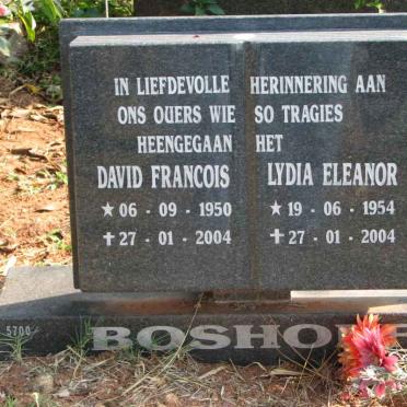 BOSHOFF David Francois 1950-2004 &amp; Lydia Eleanor 1954-2004