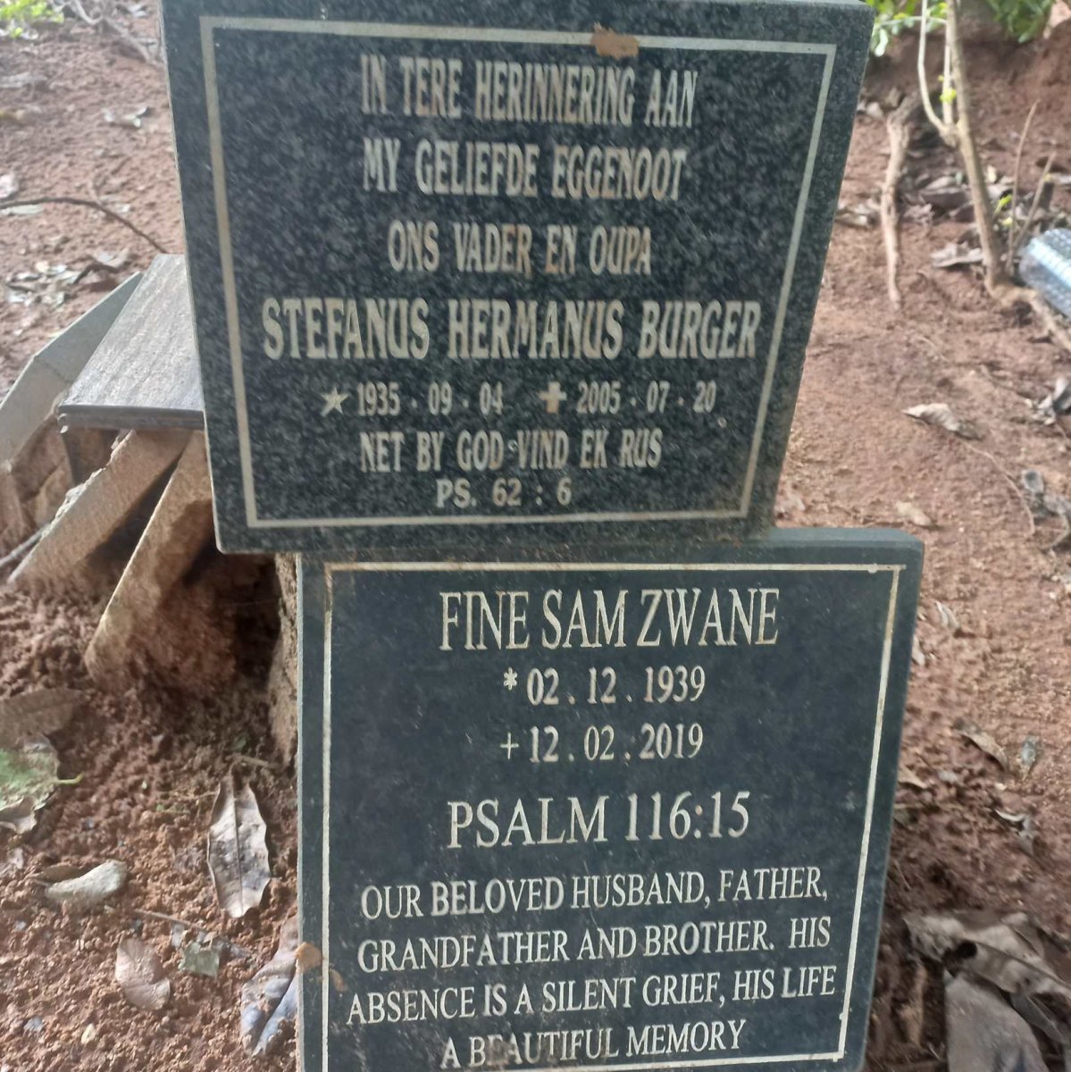 BURGER Stefanus Hermanus 1935-2005 :: ZWANE Fine Sam 1939-2019