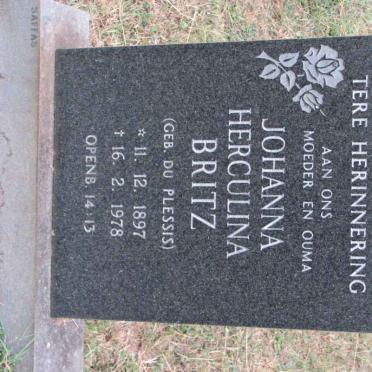 BRITZ Johanna Herculina nee DU PLESSIS 1897-1978