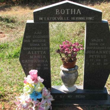 BOTHA Johannes Petrus 1921-1990 &amp; Aletta Maria Catharina 1926-1990