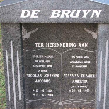 BRUYN Nicolas Johannes Jacobus, de 1926-2004 &amp; Fransina Elizabeth Magrietha DU PREEZ 1929-