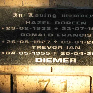 DIEMER Ronald Francis 1927-2001 &amp; Hazel Doreen 1932-1996 :: DIEMER Trevor Ian 1955-2003