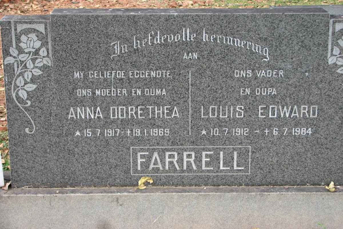 FARRELL Louis Edward 1912-1984 &amp; Anna Dorethea 1917-1969