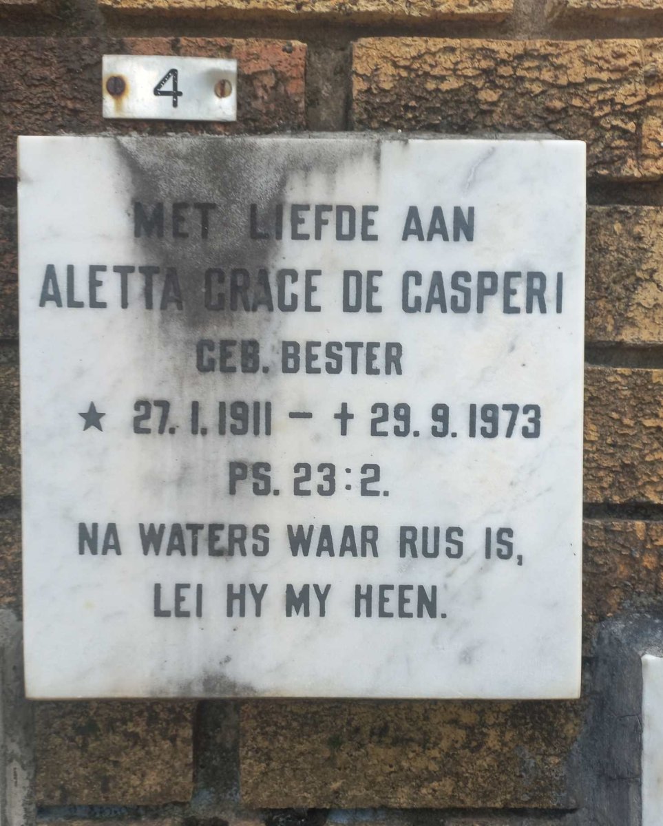 GASPERI Aletta Grace, de nee BESTER 1911-1973