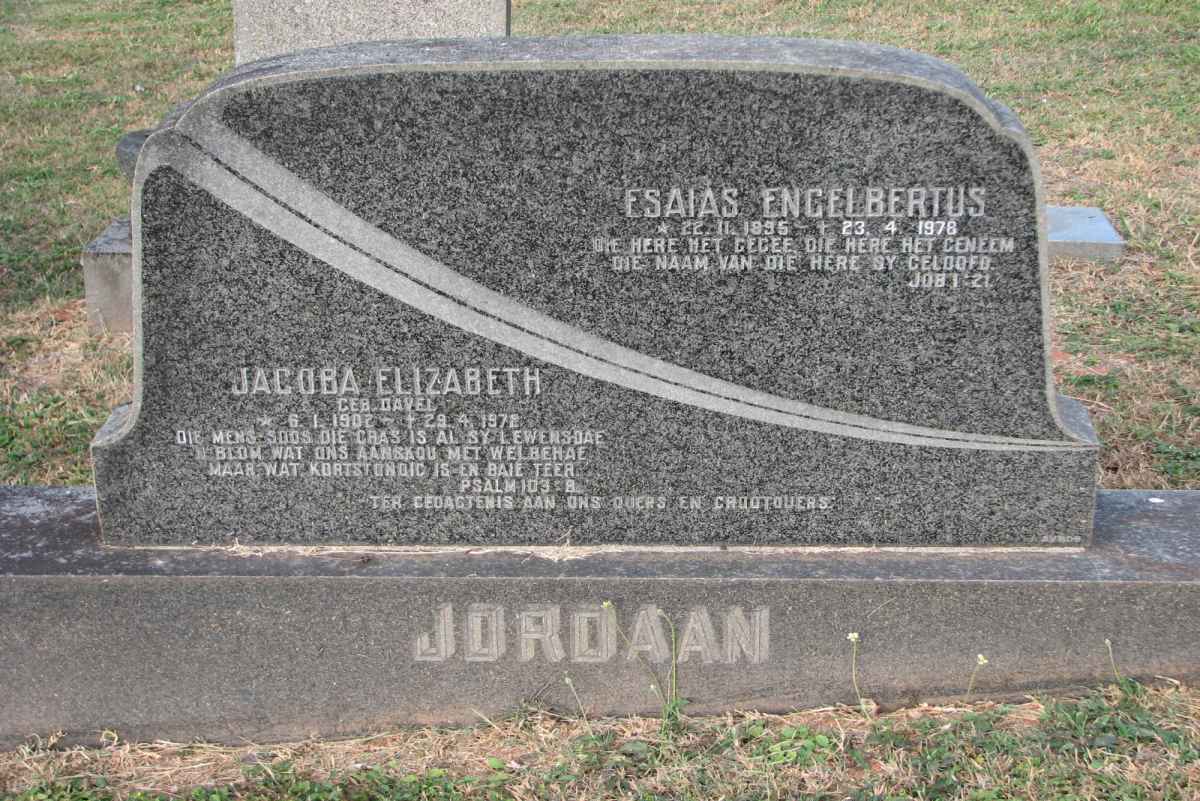 JORDAAN Esaias Engelbertus 1895-1978 &amp; Jacoba Elizabeth DAVEL 1902-1972
