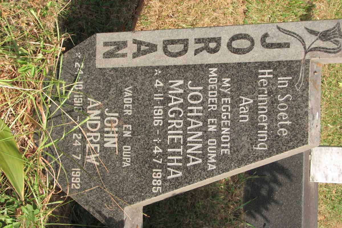 JORDAN John Andrew 1916-1992 &amp; Johanna Magrietha 1916-1985