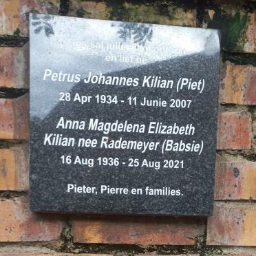 KILIAN Petrus Johannes 1934-2007 & Anna Magdalena Elizabeth RADEMEYER 1936-2021