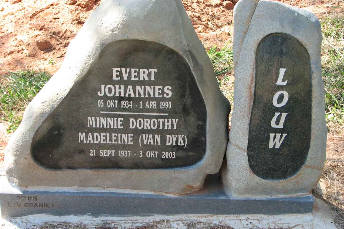 LOUW Evert Johannes 1934-1990 &amp; Minnie Dorothy Madeleine VAN DYK 1937-2003