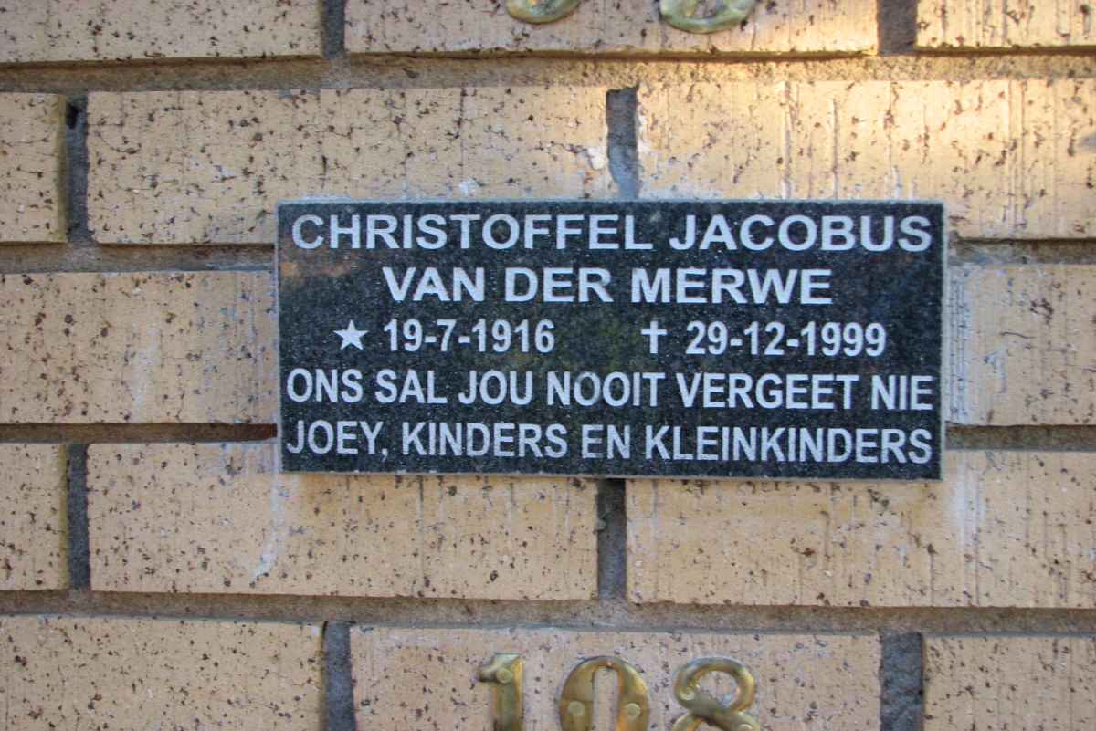MERWE Christoffel Jacobus, van der 1916-1999