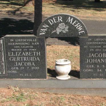 MERWE Jacobus Johannes, van der 1913-1974 &amp; Elizabeth Gertruida Jacoba 1920-