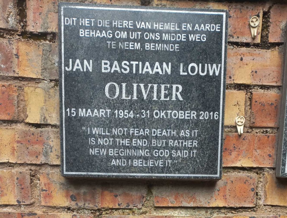 OLIVIER Jan Bastiaan Louw 1954-2016