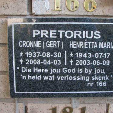 PRETORIUS  Cronnie 1937-2008 &amp; Henriëtta Maria 1943-2003
