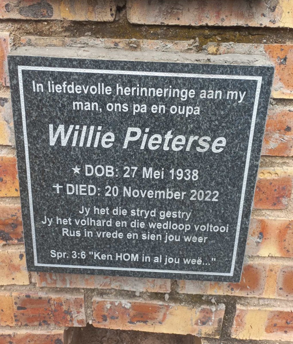 PIETERSE Willie 1938-2022