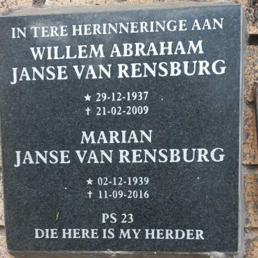 RENSBURG Willem Abraham, Janse van 1937-2009 & Marian 1939-2016