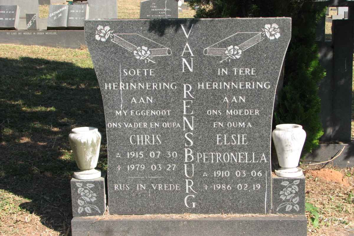 RENSBURG Chris, van 1915-1979 &amp; Elsie Petronella 1910-1986