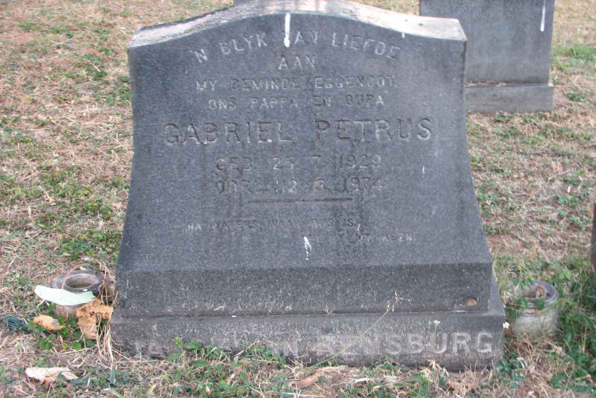 RENSBURG Gabriel Petrus, Janse van 1929-1974