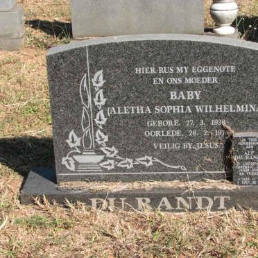 RANDT Alf, du 1935-2007 &amp; Aletha Sophia Wilhelmina 1930-197?