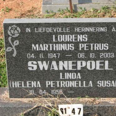 SWANEPOEL Lourens Marthinus Petrus 1947-2003 &amp; Helena Petronella Susanna 1950-