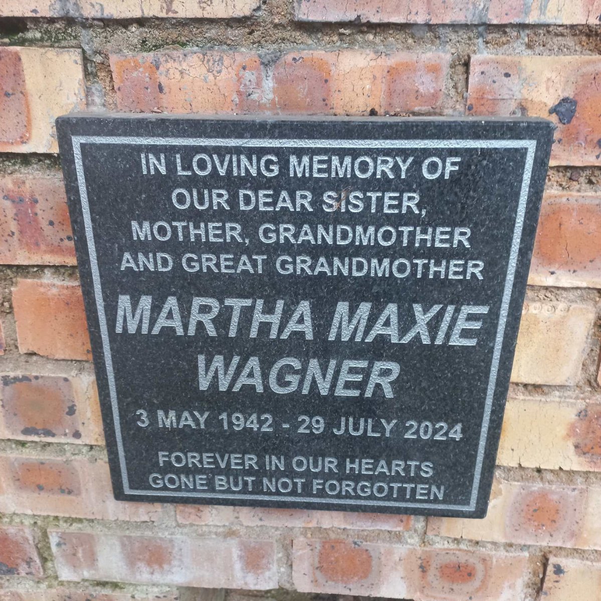 WAGNER Martha Maxie 1942-2024