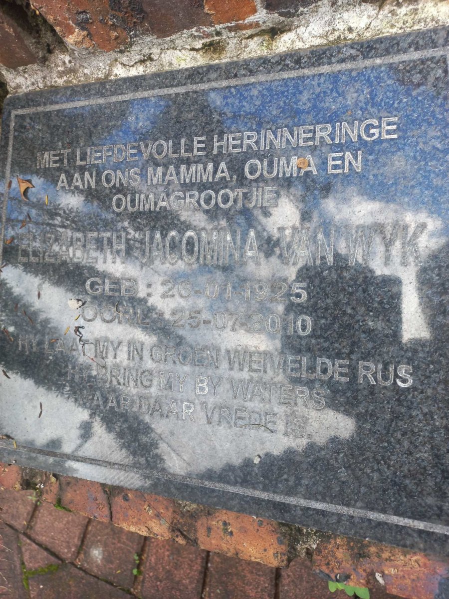WYK Elizabeth Jacomina, van 1925-2010