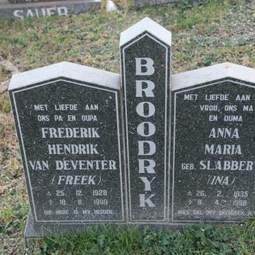 BROODRYK Frederik Hendrik van Deventer 1928-1999 &amp; Anna Maria SLABBERT 1935-1998