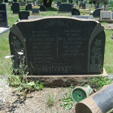 KRITZINGER H.A. 1889-1958 &amp; M.L. 1899-1977