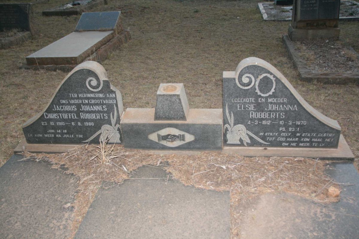 ROBBERTS Jacobus Johannes Christoffel 1910-1980 &amp; Elsie Johanna 1912-1970