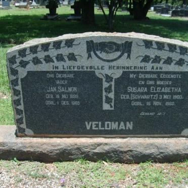 VELDMAN Jan Salmon 1899-1965 &amp; Susara Elizabeth SCHWARTZ 1900-1960