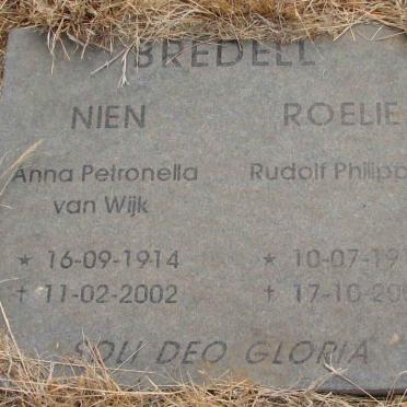 BREDELL Rudolf Philippus 191?-200? &amp; Anna Petronella VAN WIJK 1914-2002