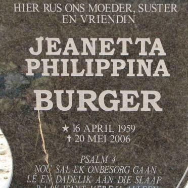 BURGER Jeanetta Philippina 1959-2006