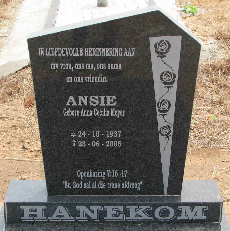 HANEKOM Anna Cecilia nee MEYER 1937-2005
