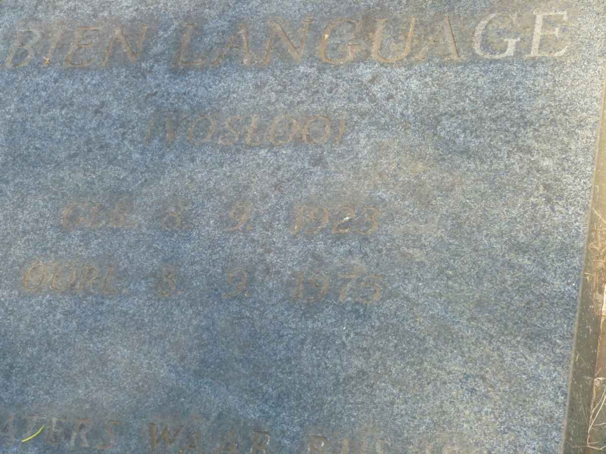 LANGUAGE Rebecca Johanna nee VOSLOO 1923-1975