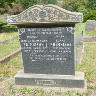 PRINSLOO Klaas 1885-1936 &amp; Isabella Servaasina WAHL 1887-1943