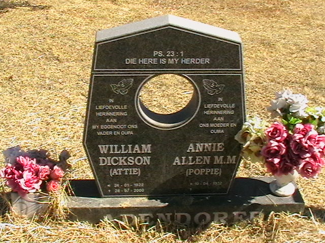 ADENDORFF William Dickson 1922-2000 &amp; Annie Allen M.M. 1922-