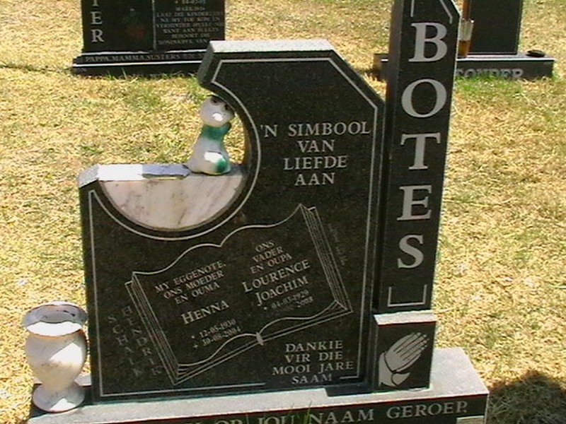 BOTES Lourence Joachim 1924-2003 &amp; Henna 1930-2004