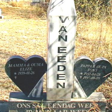 EEDEN Tony, van 1952-1997 &amp; Elize 1959-