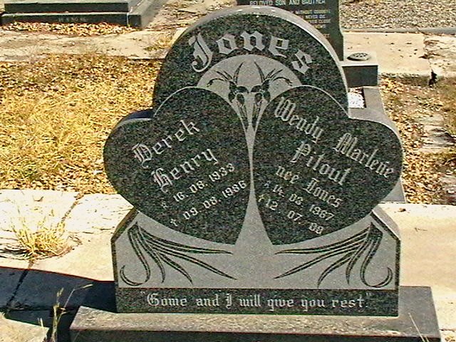 JONES Derek Henry 1933-1986 :: PITOUT Wendy Marlene nee JONES 1967-2000