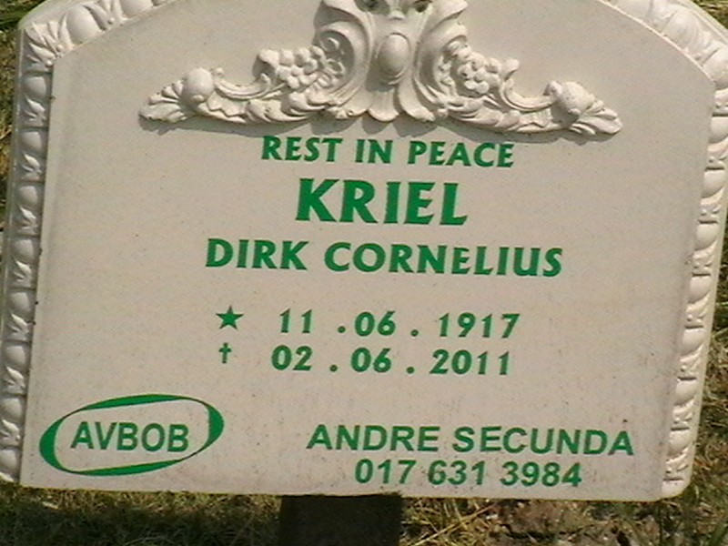 KRIEL Dirk Cornelius 1917-2011